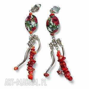 Lekkie klipsy boho handmade z czerwonymi koralikami