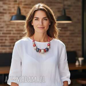 naszyjnik feboo tala dots ceramika i drewno, ręcznie malowane kule, okazały