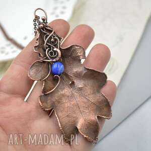 dąb z agatem - naszyjnik liściem na łańcuszku, biżuteria dla kobiery naturalna
