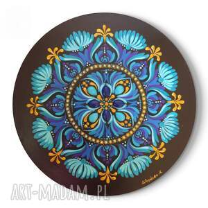 mandala z turkusami i lapis lazuli 40 cm, akryl obraz