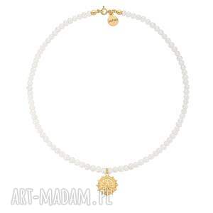 Złoty z pereł naturalnych ze słońcem, naszyjnik, słońce