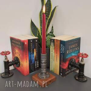 świecznik loftowy 1 - ramienny drewno / metal f001_2 w2 loft, prezent, dekoracja