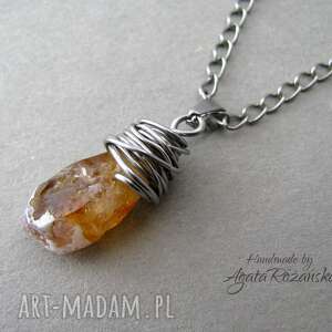 agata rozanska wisiorek z cytrynem - stal chirurgiczna, wirewrapping