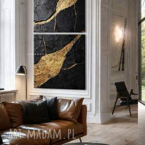 dom obrazy do salonu strukturalne złoto i czerń model 160326, obraz