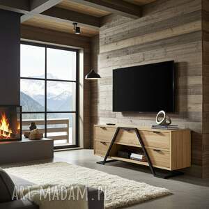 nano komoda rtv zamknięta - dębowa szafka z litego drewna na stalowej ramie