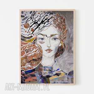 plakat 30x40 cm - niespokojny wiatr wydruk, twarz, postać kobieta, portret