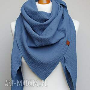 Niebieska chusta muślinowa bawełniana na wiosnę, szal damski