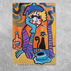 carmenlotsu obraz do salonu babcia czarny kot zna odpowiedż, obrazy olejne