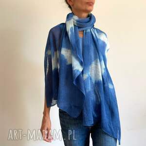 handmade szaliki szal lniany niebieski z jasnym