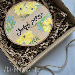 podkładka pod kubek/obrazek jesteś piękna z niezapominajką, rustykalny styl