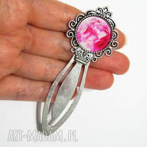 yenoo zakładka do książki - różowa pelargonia metalowa, kwiaty