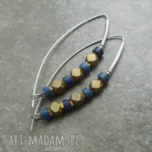 kobalt i złoto, srebrne kolczyki, z kamieniami, srebro