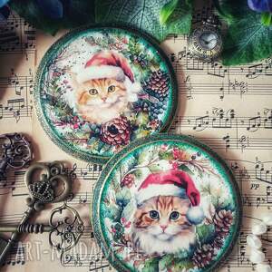 pomysł na prezenty święta Świąteczne podkładki decoupage z kotkami