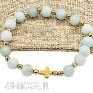 pomysł na prezenty święta Bransoletka różaniec na rękę amazonit kula