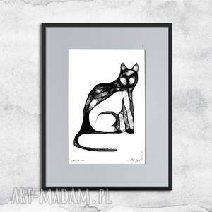 Prezent z ramą - nr 110-kot, grafika czarno biała