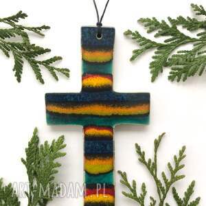 kolorowy krzyżyk ceramiczny na komunię, prezent, komunijny chrzest