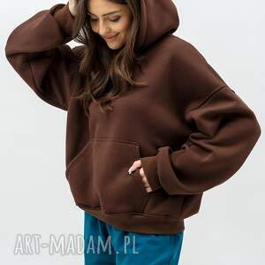 BLUZA Z KAPTUREM CIEPŁA - DUYGU BRĄZ, damska, dres