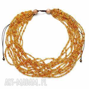 naszyjnik wielowarstwowy złoto bałtyku w stylu boho, naszyjnik kaskadowy krótk
