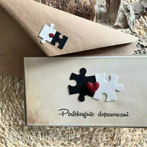 Kartka ślubna do koperty z puzzlami - ręcznie robiona (eco)