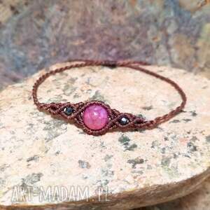 uno agat w makramie brązowa bransoletka regulowana pleciona mikro makrama