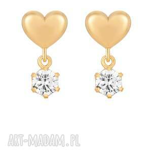 sotho złote kolczyki serca z bezbarwnymi cyrkoniami pozłacane