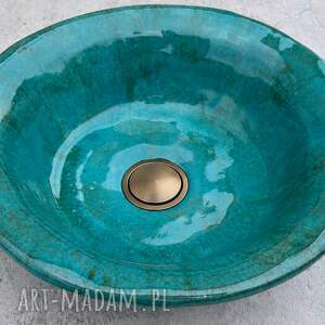 Ręcznie robiona umywalka ceramiczna nablatowa turkusowa