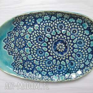 owalny koronkowy dekoracyjny talerzyk, talerz z ceramiki folkowe dodatki