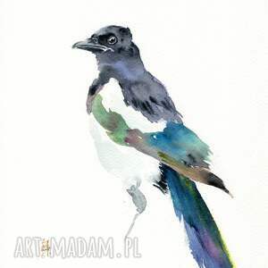 oryginalna akwarela sroka, ptaki, dekoracje do domu prezent, natura