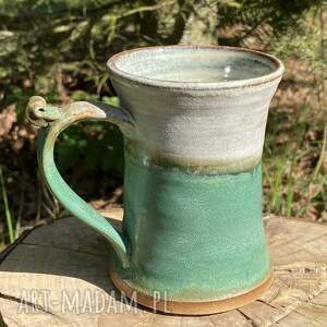 Kubek ceramiczny 300 ml surowy rustykalny - zielony mat i beżowy połysk