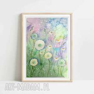 dmuchawce A3, akwarela, kwiatek, plakaty, łąka