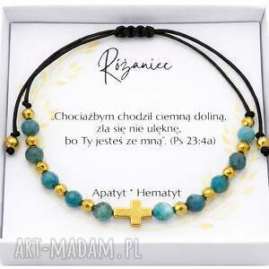 pracownia tanat bransoletka różaniec apatyt i hematytem, prezent komunia