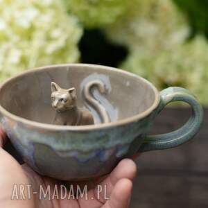 ręcznie robione ceramika filiżanka z kotem - rszaro bure - rękodzieło - 260