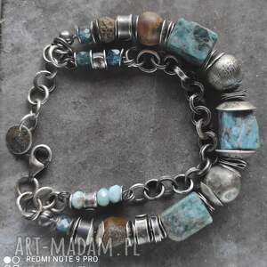 srebrna bransoletka surowy apatyt, srebro oksydowane