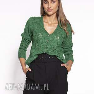 handmade swetry sweter z dekoltem w serek - swe267 zielony mkm