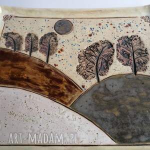 handmade ceramika duża taca "pejzaż jesienny"