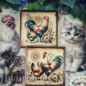 Dekoracyjne podkładki z kogutami vintage, decoupage