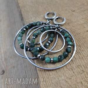 Kolczyki - szmaragd na kole III, srebro oksydowane, 925