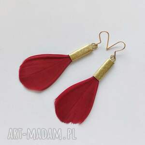 piórko kolczyki mosiądz, zmatowione