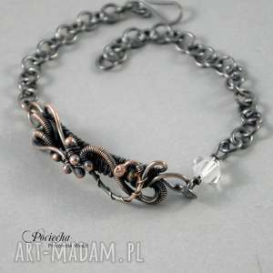 dafne - bransoletka romantyczna, biżuteria miedź, kryształek, wire wrapping