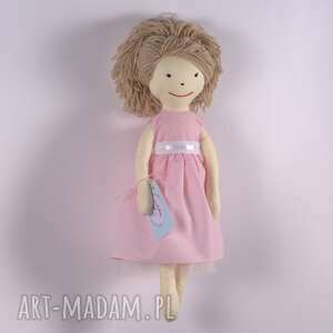pollyanna w różowej wizytowej sukni, lalka, szmaciana, zapakowana