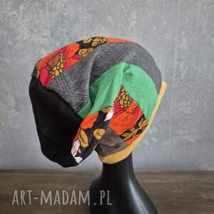 czapka smerfetka patchworkowa na podszewce świetna codzienne noszenie