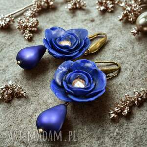 kameleon eleganckie, niebieskie kolczyki kwiaty na prezent