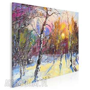 obraz na płótnie - las zima drzewa - w kwadracie - 80x80 cm (62603)