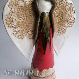 handmade ceramika duży anioł czerwony