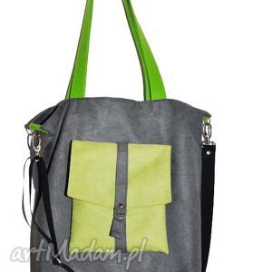 handmade na ramię torba hobo XXL listonoszka - 2w1 grafit, limonka