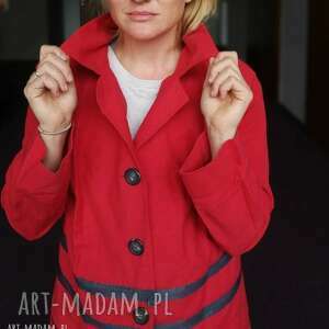 handmade płaszcze płaszcz czerwony damski bawełna z płótnem handmade=rozmiar m/l