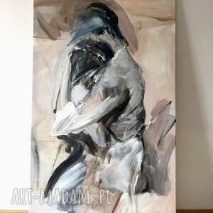 Obraz na płótnie 150x90 cm - inkografia „Trochę Czekałam” dla par (pastelowy)