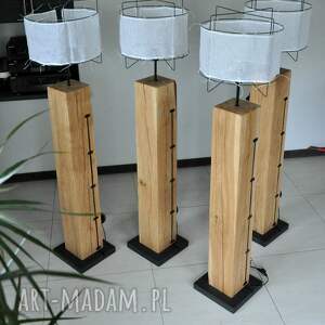 lampa loft drewniana, dębowa - wysoka, debowa, loftowa, len, salon, drewniana