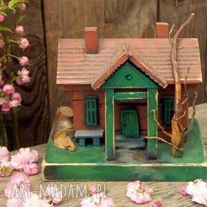 chata mazurska - drewniany domek dekoracyjny, ręcznie malowany, dekoracje