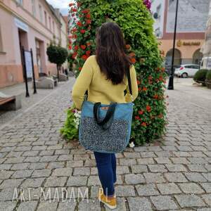Duża zielona torba na ramię z tkaniny tapicerskiej handmade